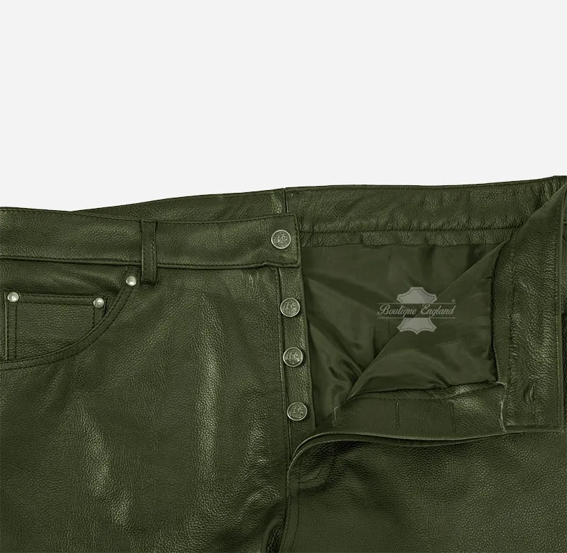 501 Leather Jeans For Men's Biker Style Leather Pants