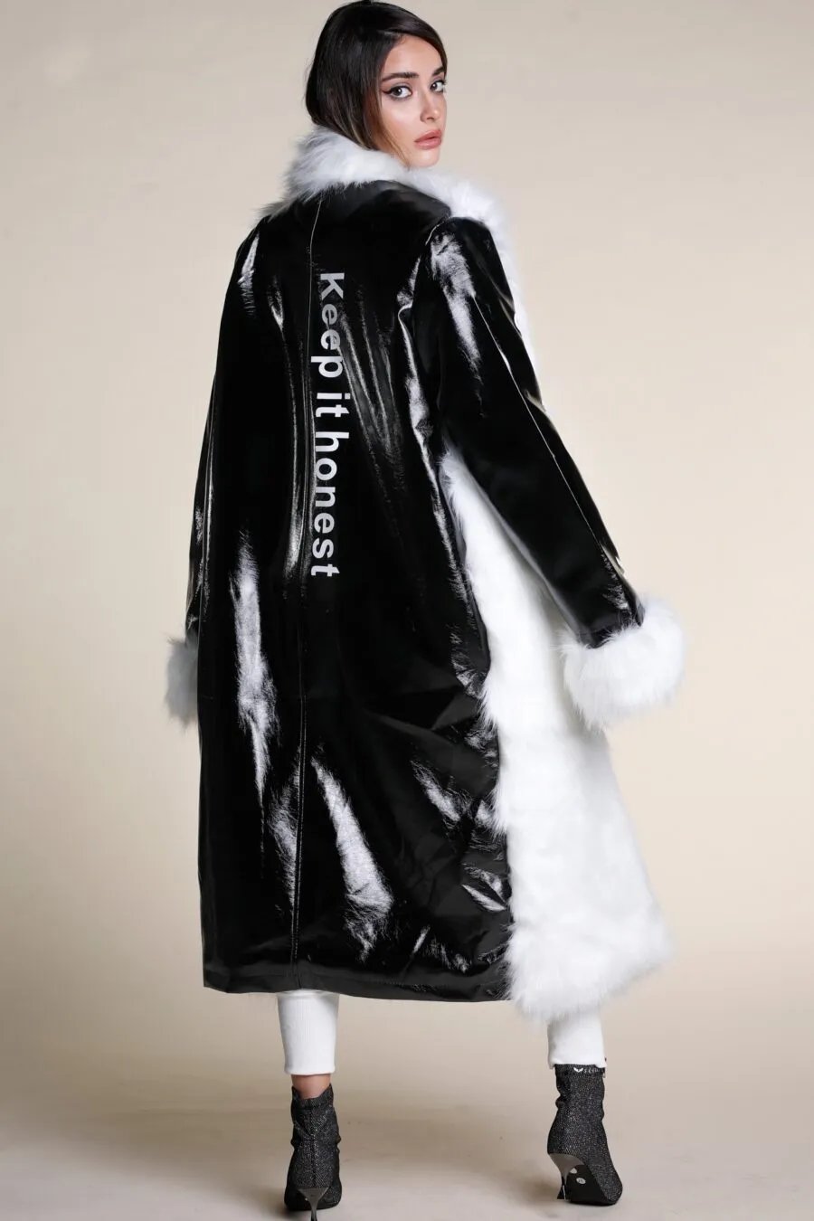 Black and white vinyl long coat | REALY JACKET