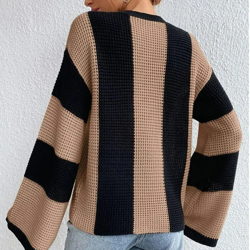 Fashionkova fall outfit men 2024 Autumn and Winter Western Style Knitted Sweater Top round Neck Striped Niche Sweater Coat for Women