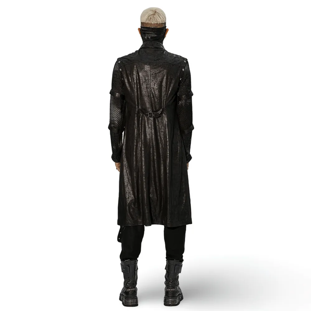 Rubberized Punk Longline Hollow-Out Armored Coat