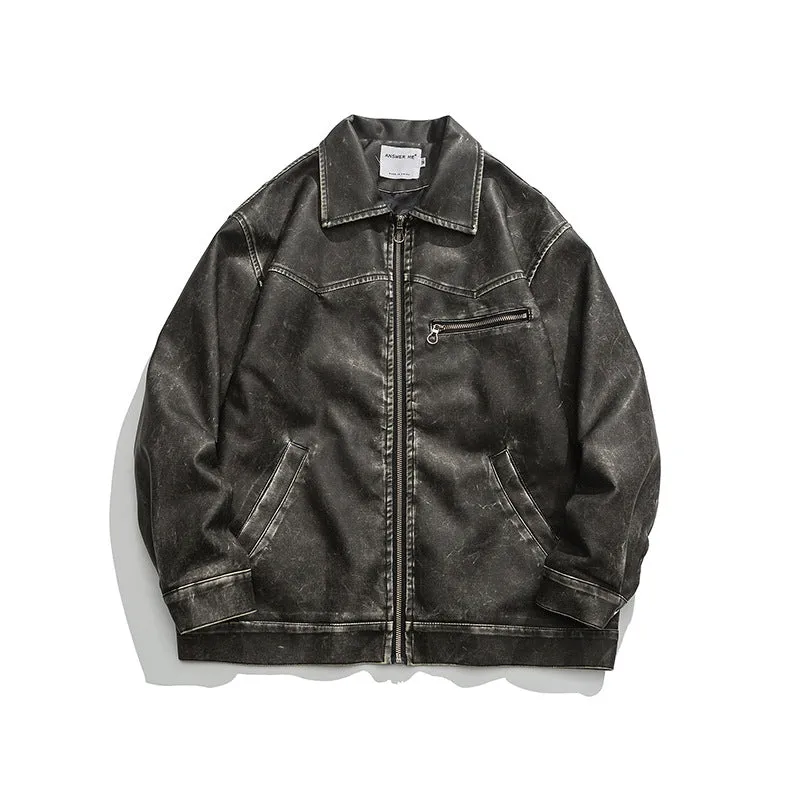 Uniwim fall fits men Autumn New Washed Lapel Coat Vintage Motorcycle Leather Jacket for Men and Women